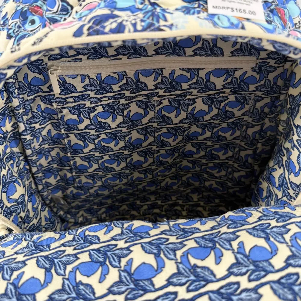 Vera Bradley Disney Bancroft Backpack Stitch Leafy Blooms Quilted Premium Cotton